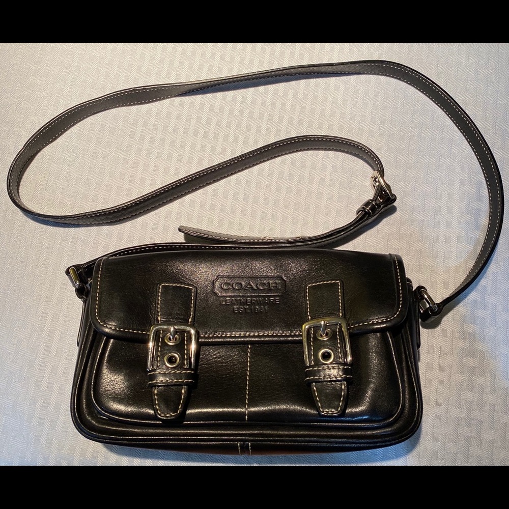 Coach black leather crossbody purse